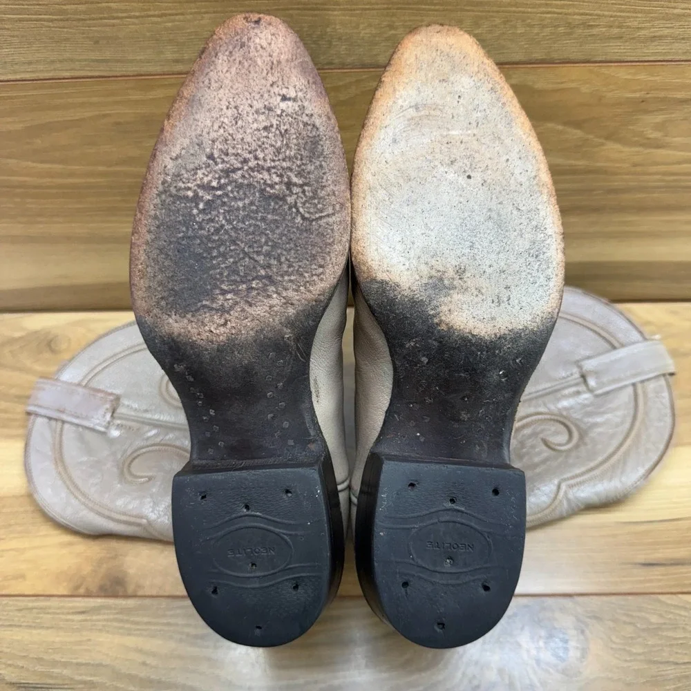 HONDO BOOTS Vintage Boots Womens 6.5 B Grey Greige Toe Overlay Rand Lizard